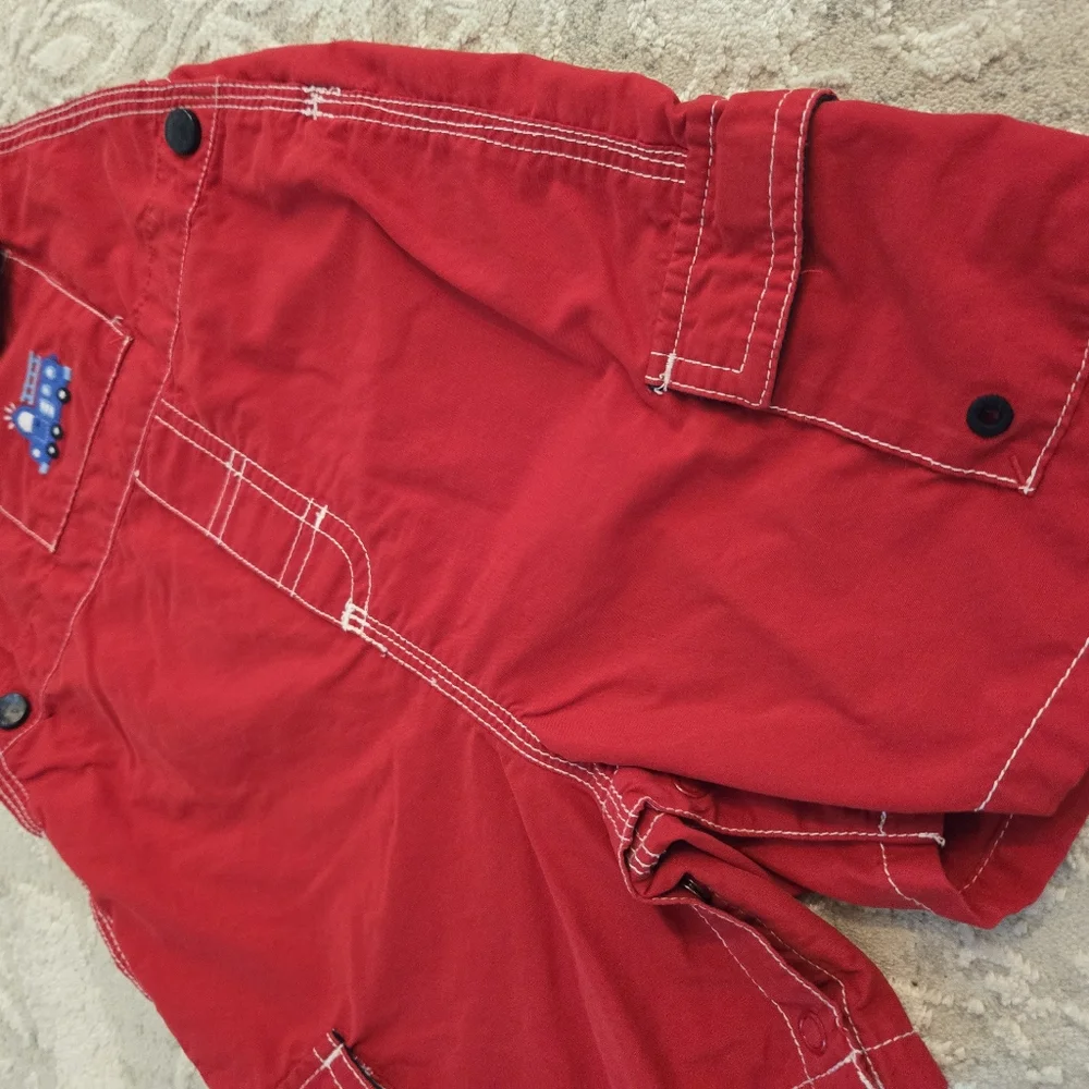 Vintage Y2K OshKosh B'gosh Red Overalls Shorts Embroidered Truck